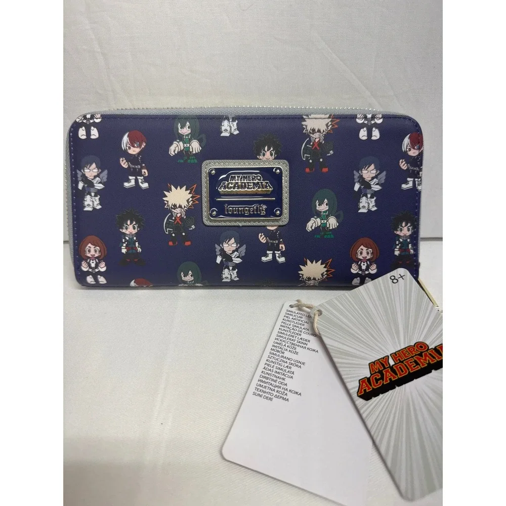 Loungefly My Hero Academia Chibi Character Print Zip Around Wallet Blue New